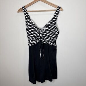 Maxine of Hollywood Bathing Suit Swimsuit Dress 14 Black Ruched One Piece Modest
